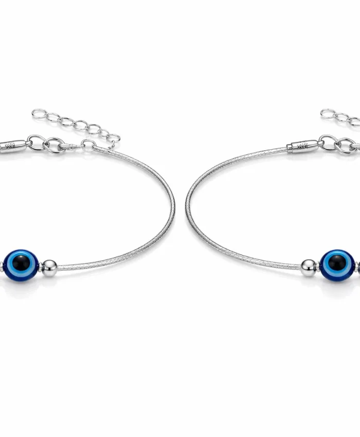 925 Sterling Silver Evil Eye Anklet Set