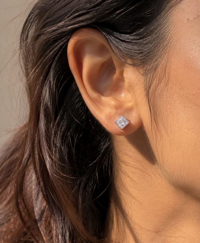 925 Sterling Silver Royal Princess Cut Studs