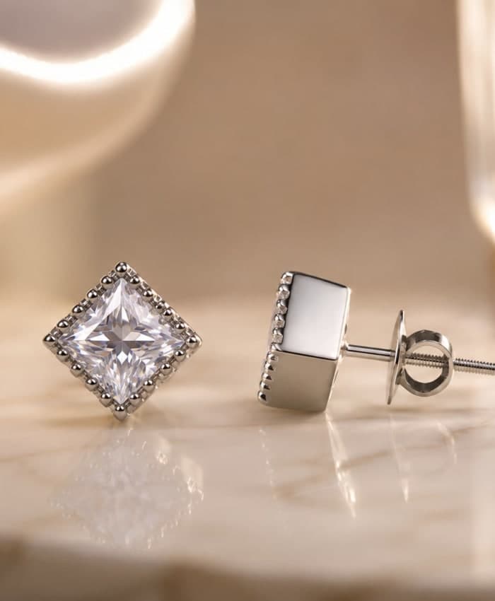 925 Sterling Silver Royal Princess Cut Studs