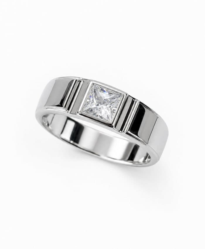 925 Sterling Silver Titan Square Solitaire Men's Ring