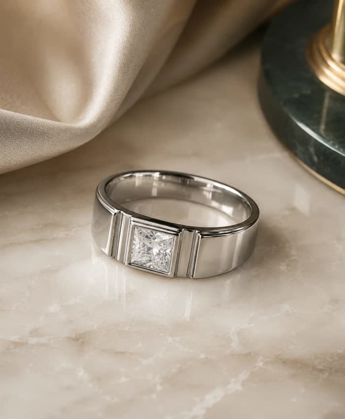 925 Sterling Silver Titan Square Solitaire Men's Ring
