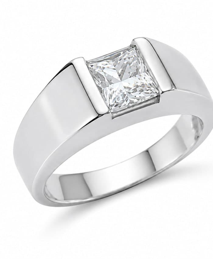 925 Sterling Silver Edge Bar-Set Men's Ring