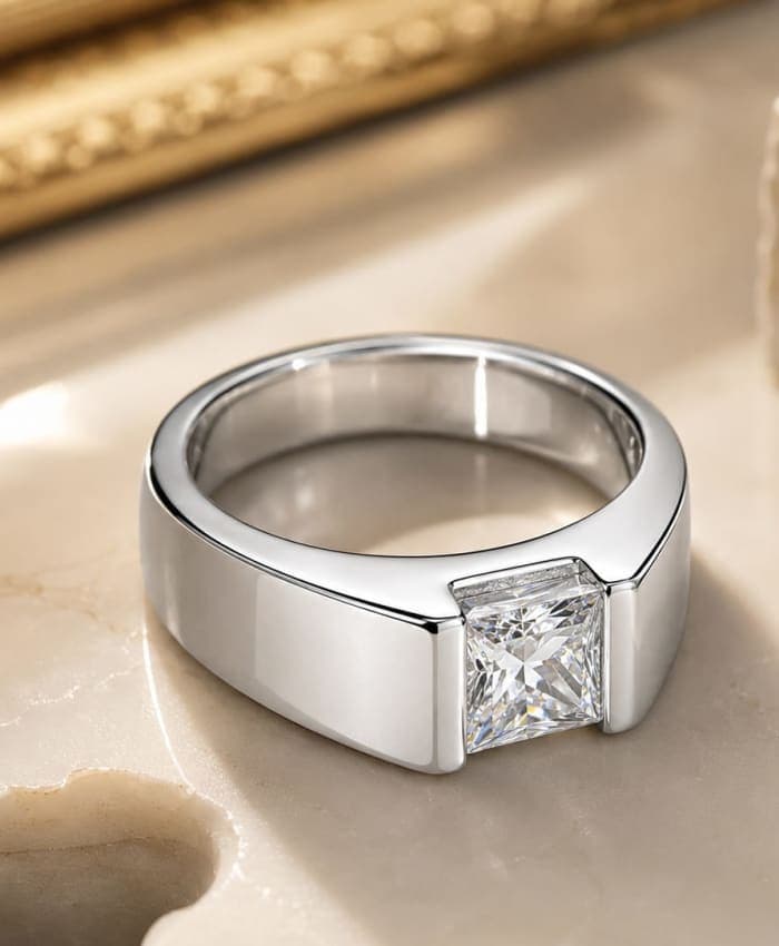 925 Sterling Silver Edge Bar-Set Men's Ring
