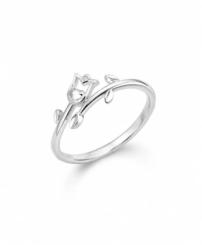 925 Sterling Silver Blooming Tulip Vine Ring