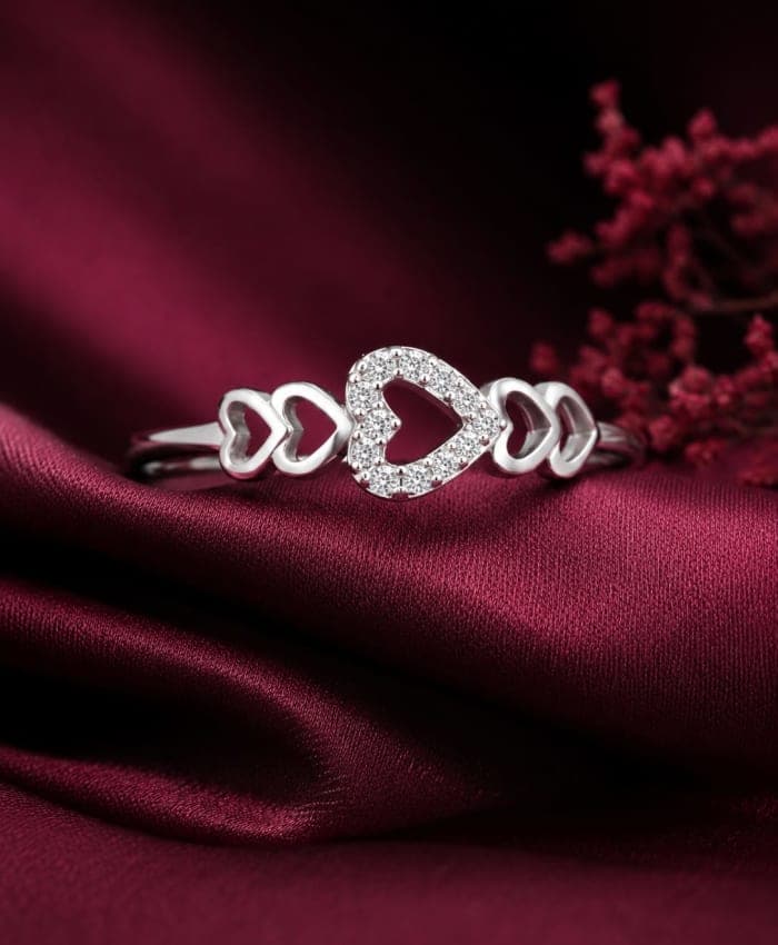 925 Sterling Silver Hollow Heart Stitching Ring