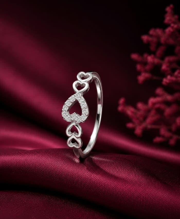 925 Sterling Silver Hollow Heart Stitching Ring