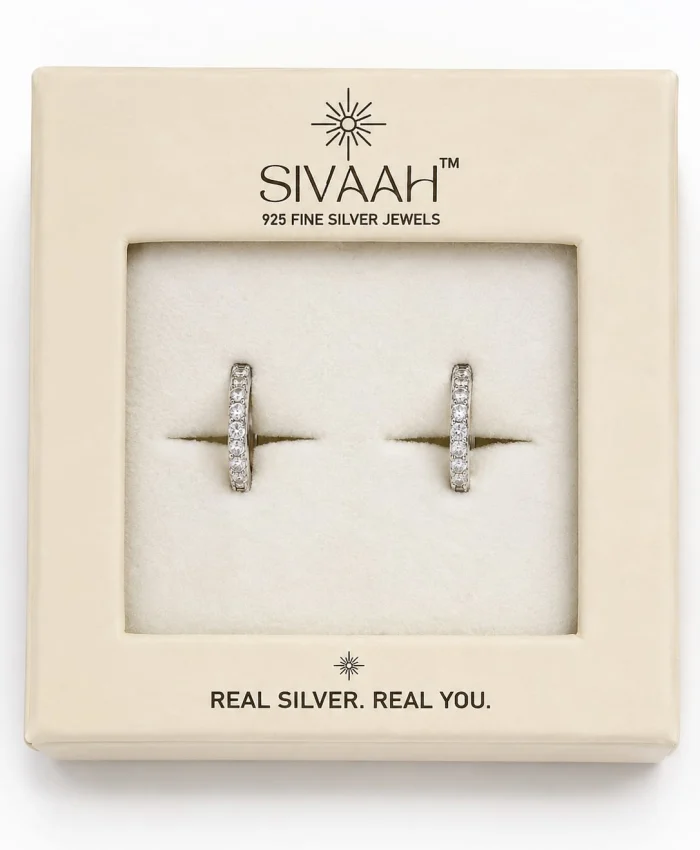 925 Sterling Silver Crystal Huggie Hoop Bali Earrings
