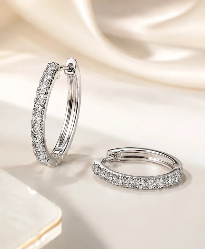 925 Sterling Silver Crystal Huggie Hoop Bali Earrings