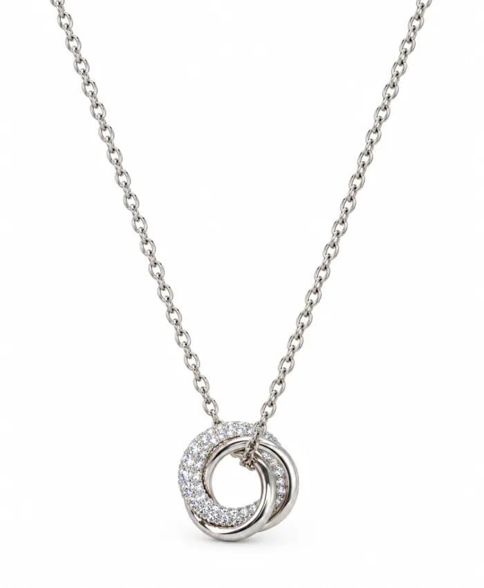 925 Sterling Silver Interlocking Double Circle Pendant Necklace