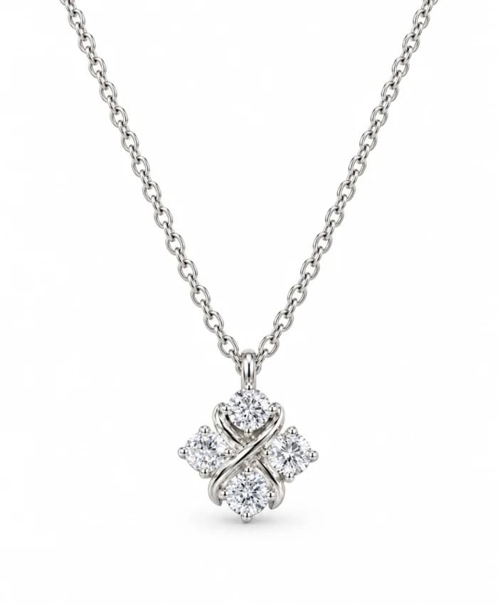 925 Sterling Silver Four-Petal Floral Clover Pendant Necklace